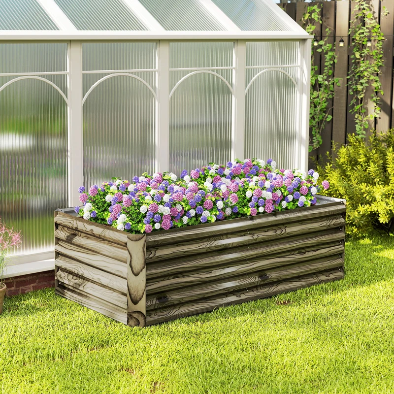Outsunny Jardinera Exterior Grande De Acero Galvanizado Con Base Abierta Natural