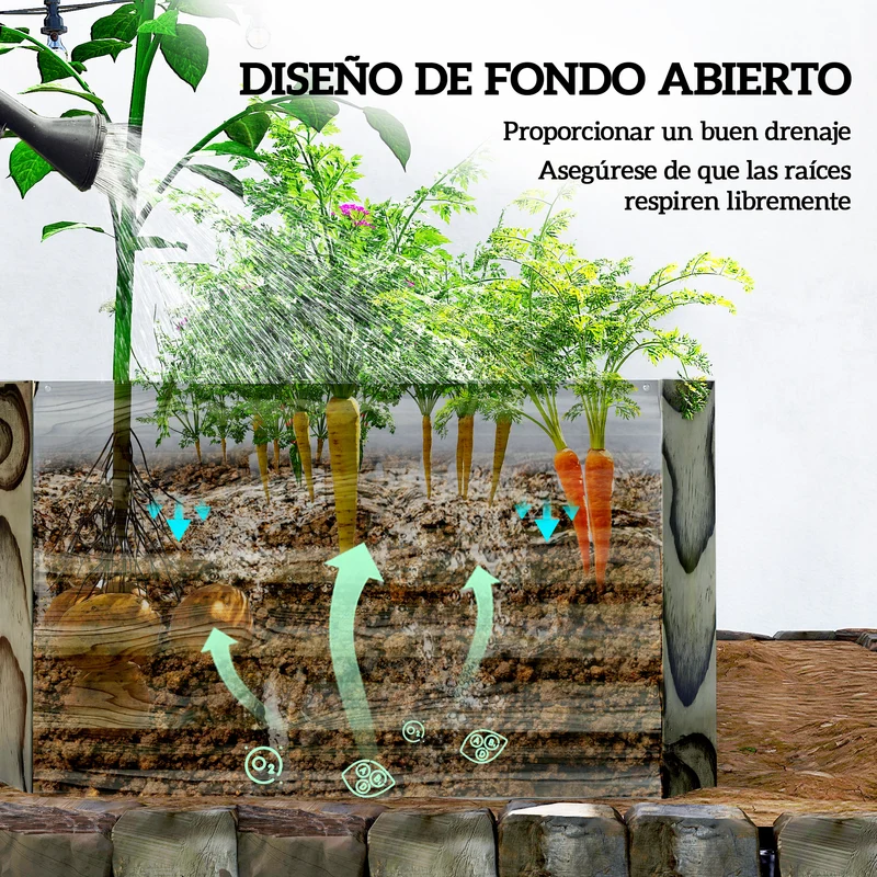 Outsunny Jardinera Exterior Grande De Acero Galvanizado Con Base Abierta Natural