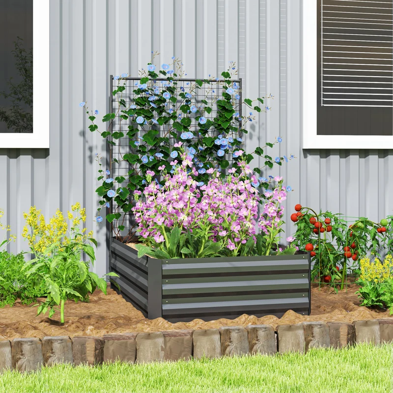 Outsunny Jardinera Con Celosía Para Plantas Trepadoras Y Fondo Abierto Gris