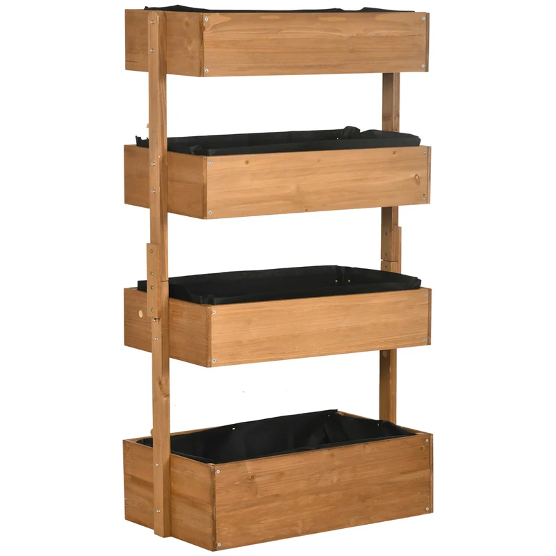 Outsunny Jardinera De Madera De 4 Niveles Con Orificios De Drenaje Naranja