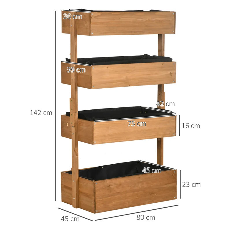 Outsunny Jardinera De Madera De 4 Niveles Con Orificios De Drenaje Naranja