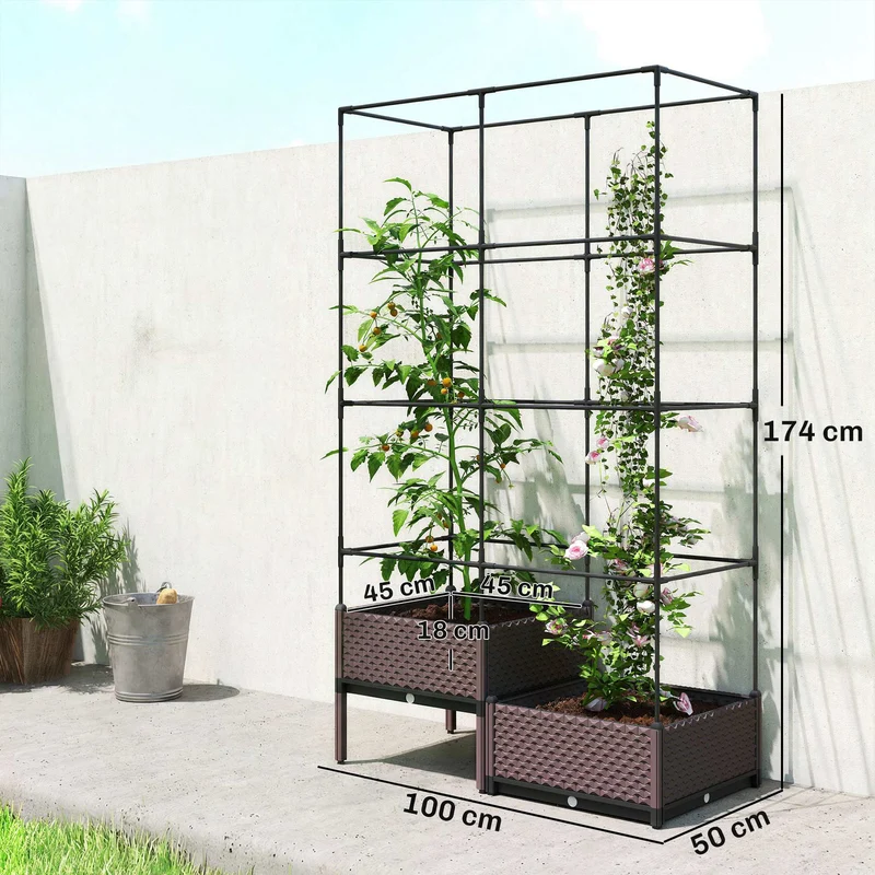 Outsunny Jardinera Con Enrejado Metálico Para Plantas Trepadoras 100x50x174 Cm