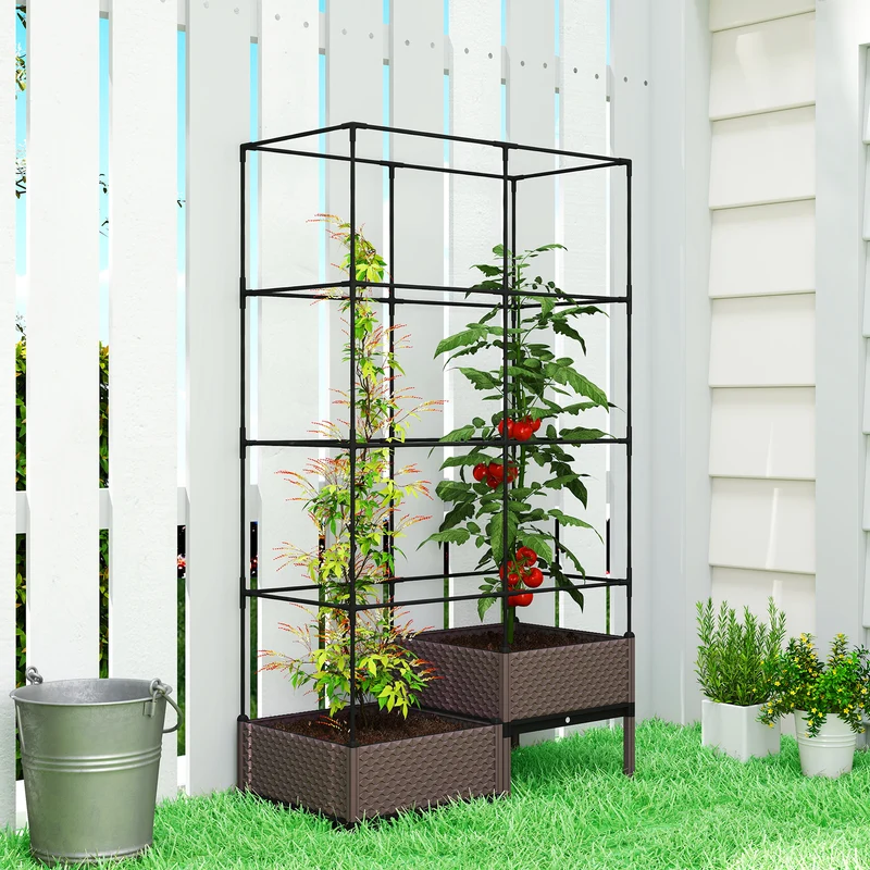 Outsunny Jardinera Con Enrejado Metálico Para Plantas Trepadoras 100x50x174 Cm