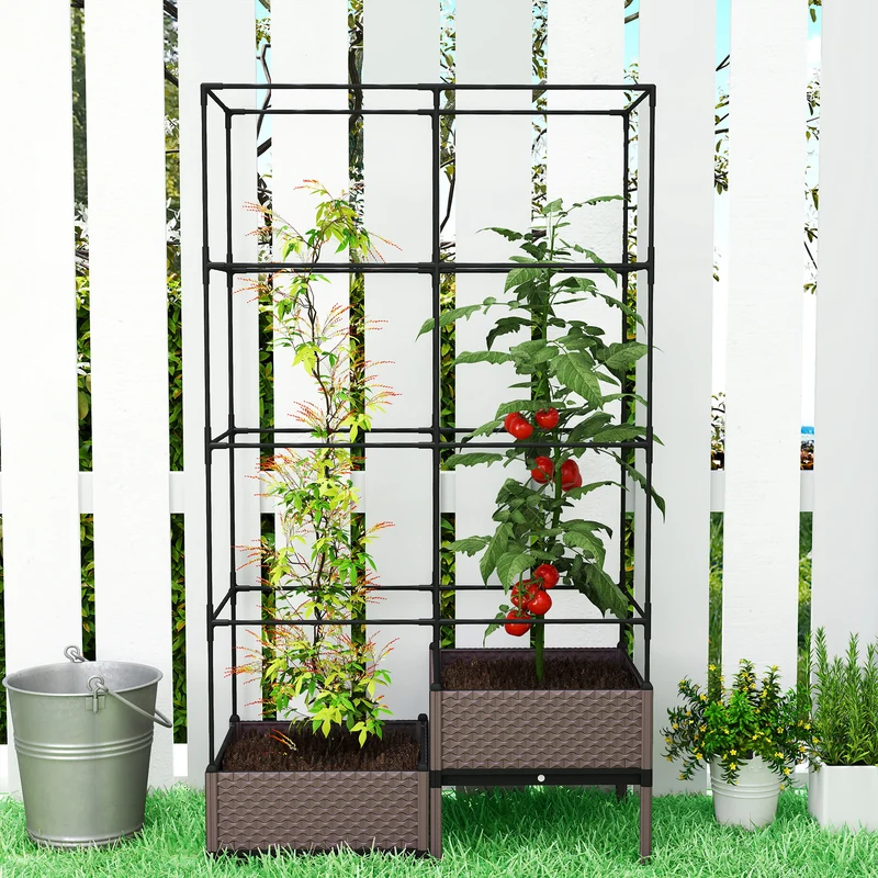 Outsunny Jardinera Con Enrejado Metálico Para Plantas Trepadoras 100x50x174 Cm