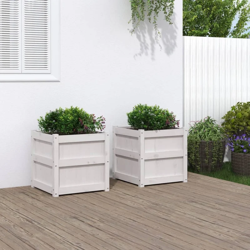 Jardineras De Exterior 2 Unidades Madera Maciza De Pino Blanco