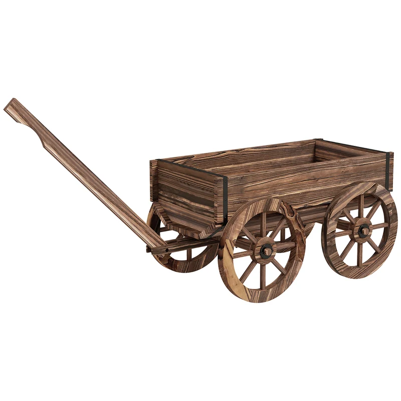 Outsunny Jardinera De Madera En Forma De Carrito 120x41x54 Cm Carbonizado
