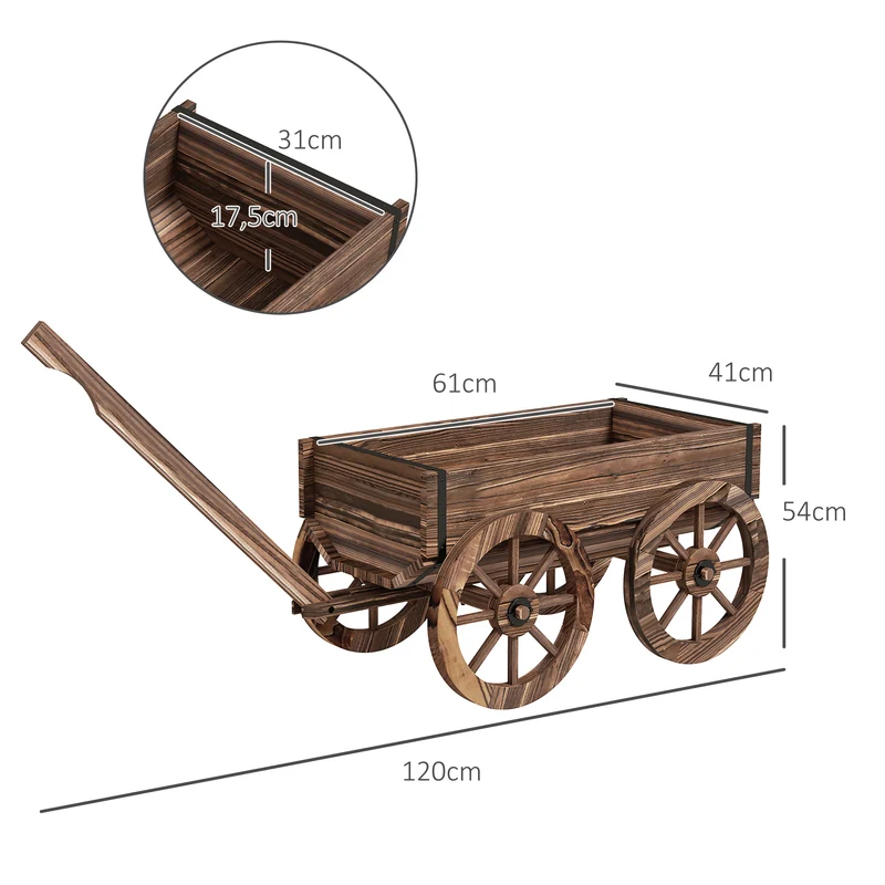 Outsunny Jardinera De Madera En Forma De Carrito 120x41x54 Cm Carbonizado
