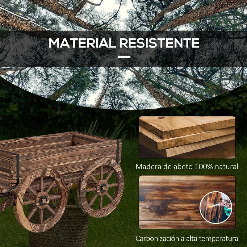 Outsunny Jardinera De Madera En Forma De Carrito 120x41x54 Cm Carbonizado