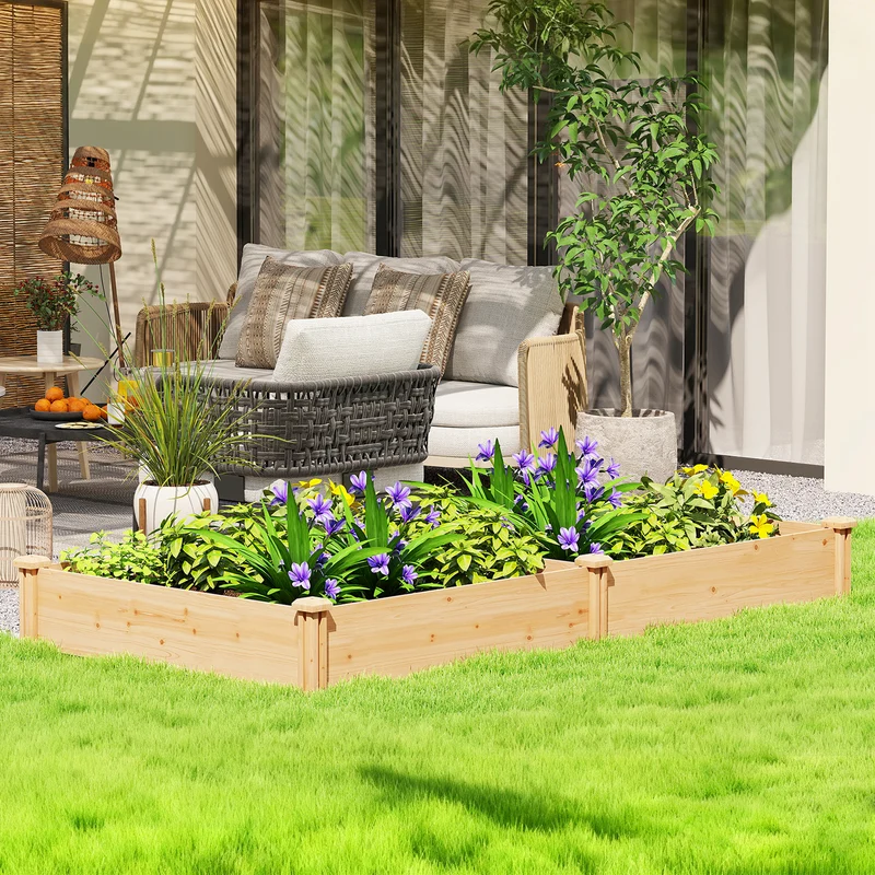 Outsunny Jardinera Elevada De Madera Con Divisor Y Base Abierta Natural