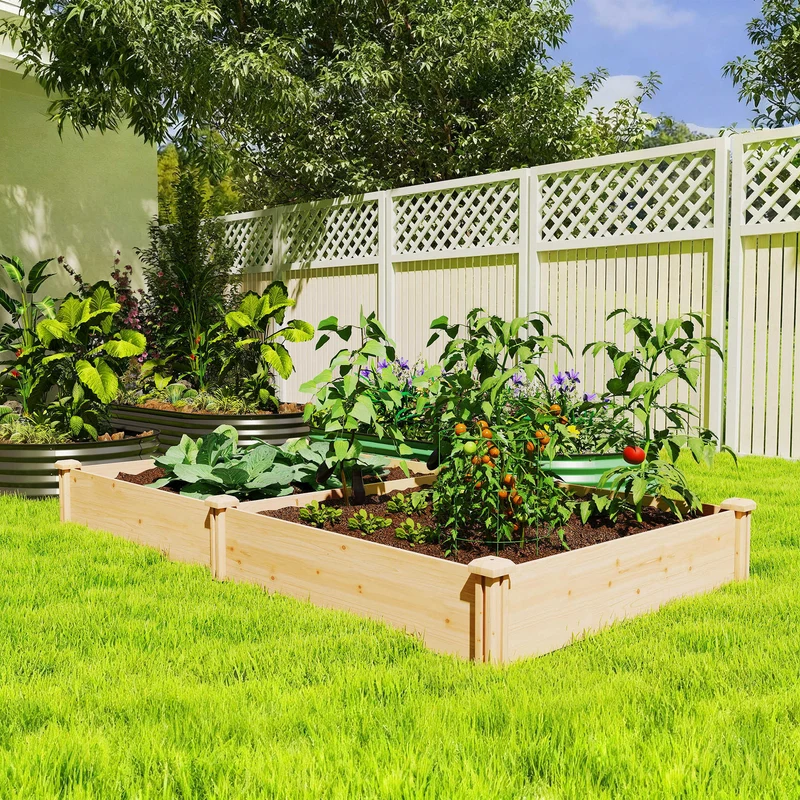 Outsunny Jardinera Elevada De Madera Con Divisor Y Base Abierta Natural
