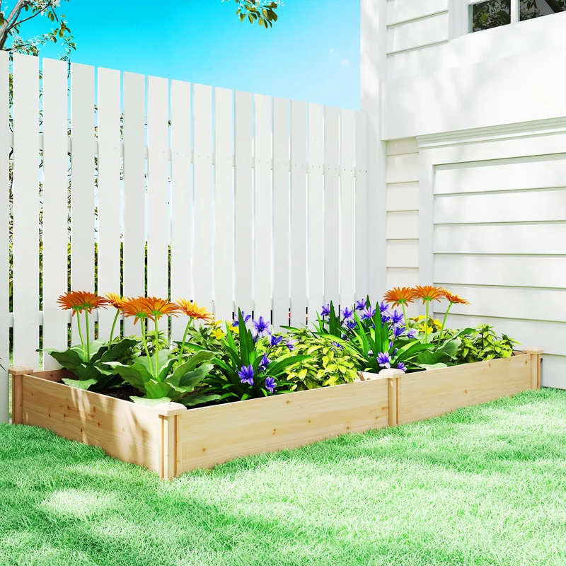 Outsunny Jardinera Elevada De Madera Con Divisor Y Base Abierta Natural