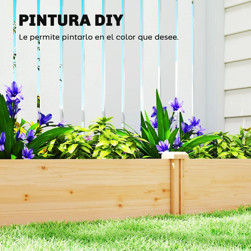 Outsunny Jardinera Elevada De Madera Con Divisor Y Base Abierta Natural
