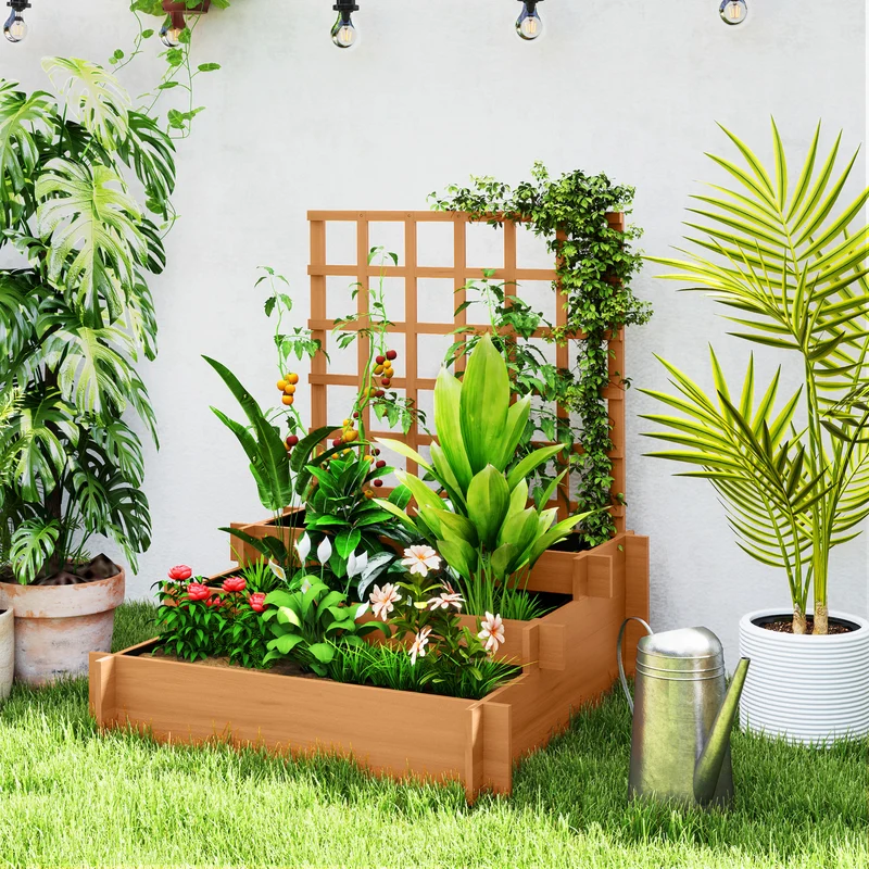 Outsunny Jardinera De 3 Niveles Con Enrejado Para Cultivos Verduras 95x95x110 Cm