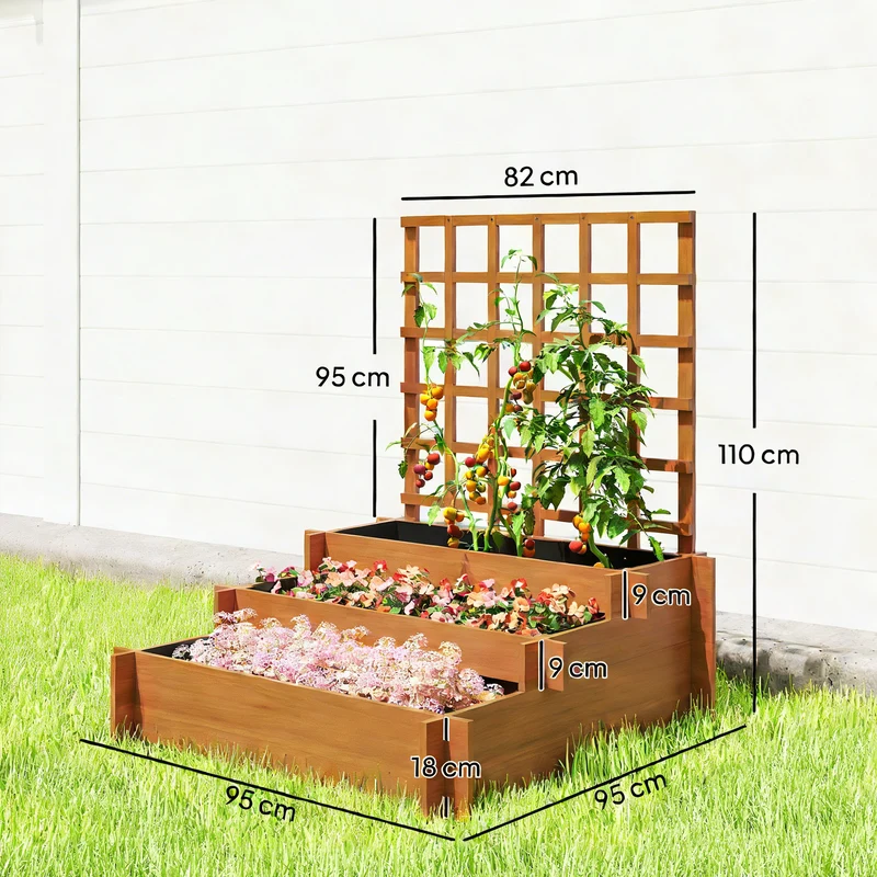 Outsunny Jardinera De 3 Niveles Con Enrejado Para Cultivos Verduras 95x95x110 Cm
