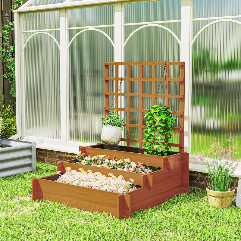 Outsunny Jardinera De 3 Niveles Con Enrejado Para Cultivos Verduras 95x95x110 Cm