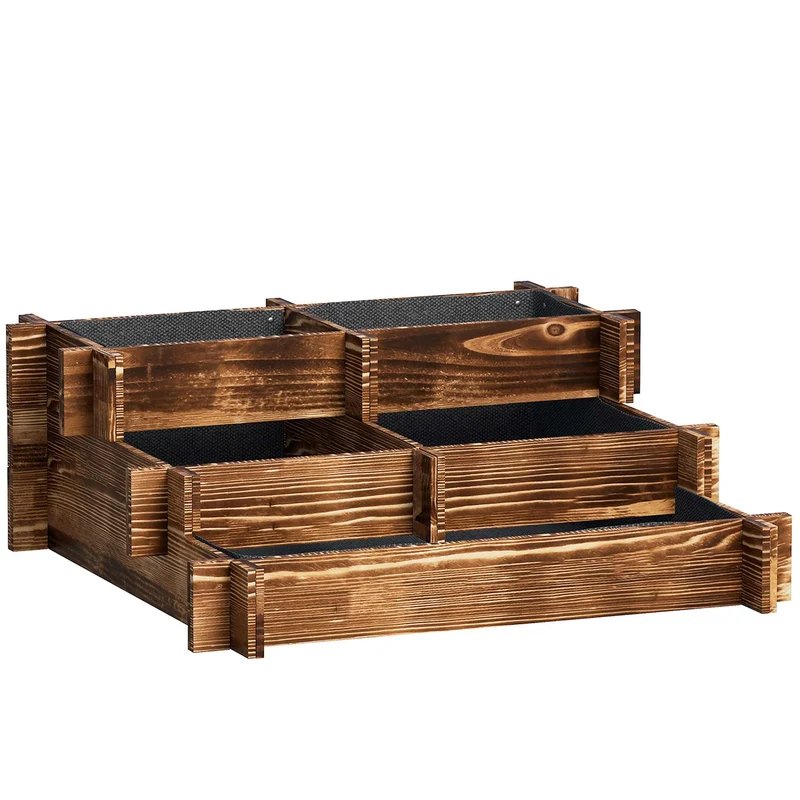 Outsunny Jardinera De Madera Con Diseño De Escalera 93x93x35 Cm Carbonizado