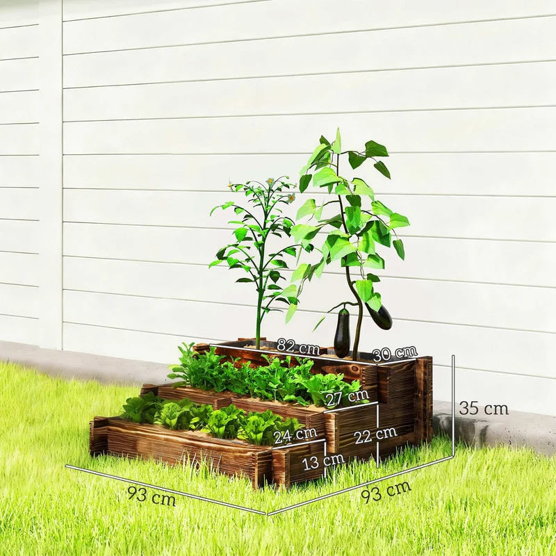 Outsunny Jardinera De Madera Con Diseño De Escalera 93x93x35 Cm Carbonizado