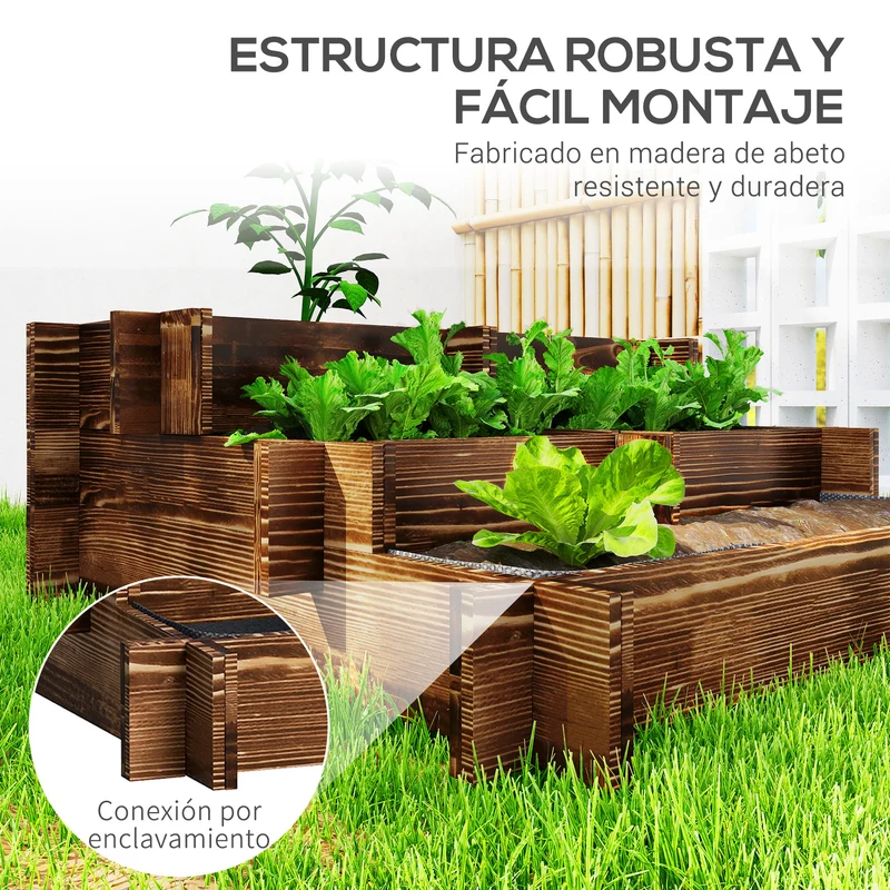 Outsunny Jardinera De Madera Con Diseño De Escalera 93x93x35 Cm Carbonizado