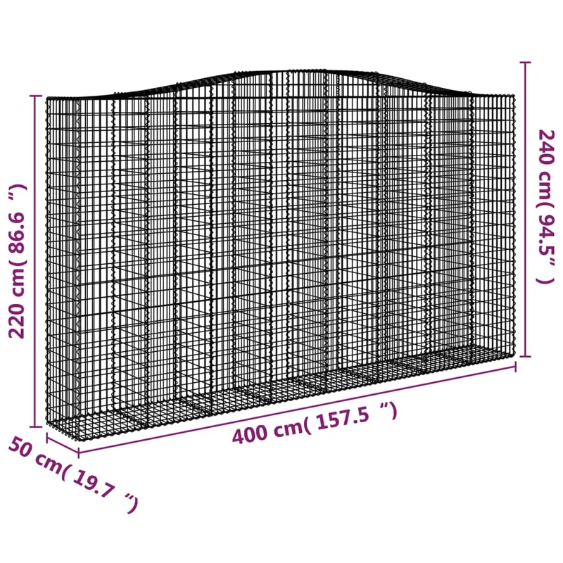 Cestas De Gaviones 2 Uds Forma De Arco Hierro 400x50x220/240 Cm