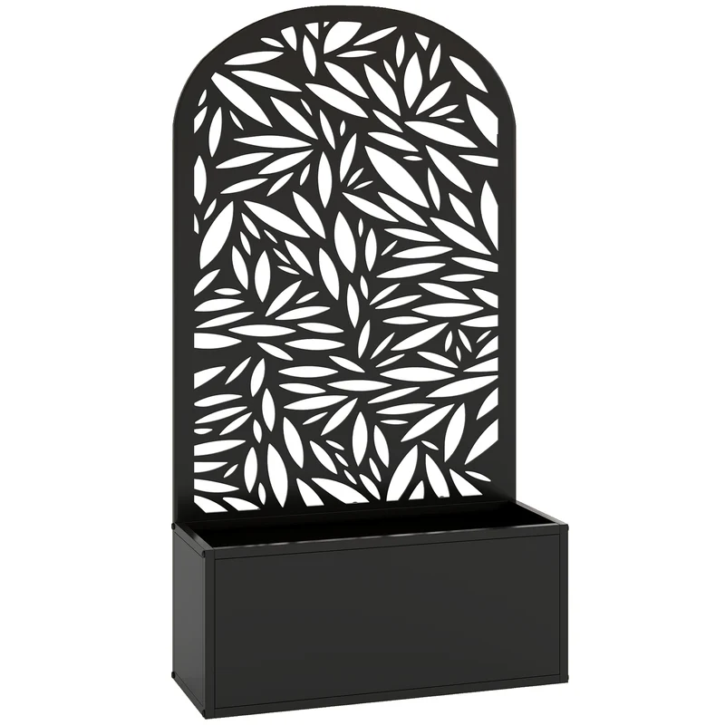 Outsunny Jardinera Exterior Grande De Metal Con Pantalla De Privacidad Negro