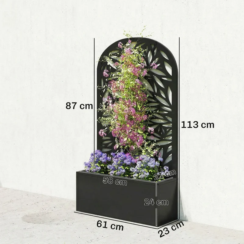 Outsunny Jardinera Exterior Grande De Metal Con Pantalla De Privacidad Negro