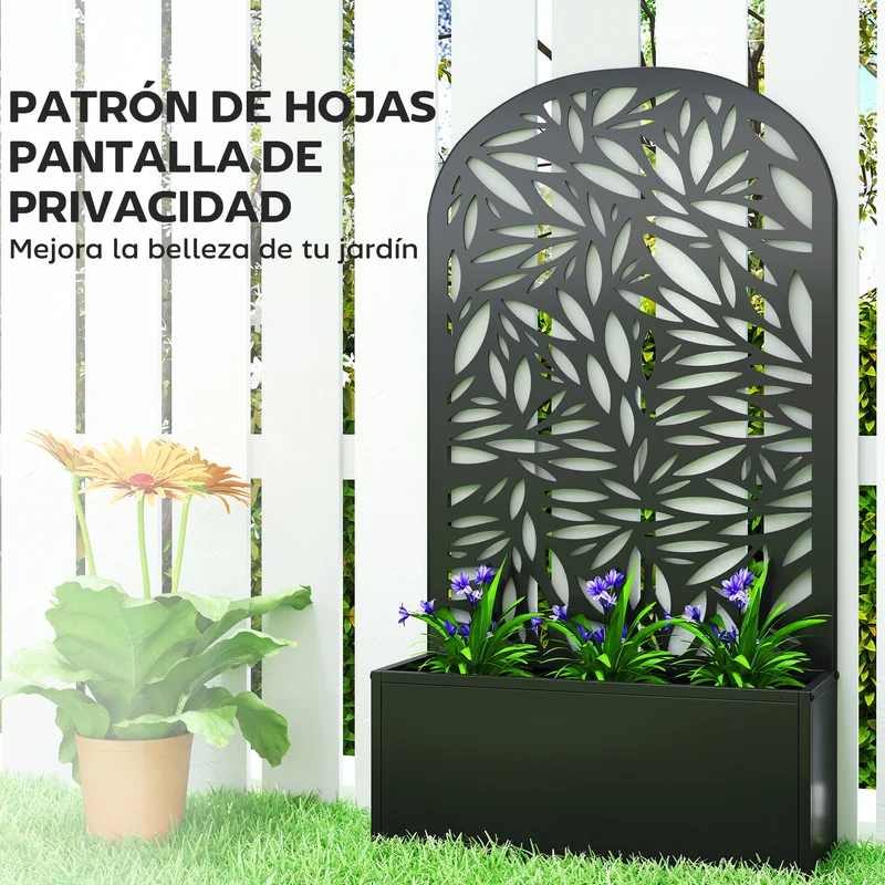 Outsunny Jardinera Exterior Grande De Metal Con Pantalla De Privacidad Negro