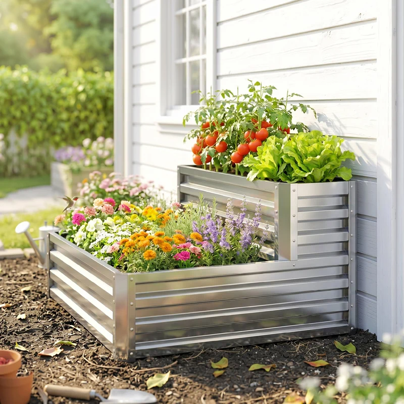 Outsunny Huerto Urbano De 2 Niveles Diseño De Escalera 120x101x58 Cm Plateado