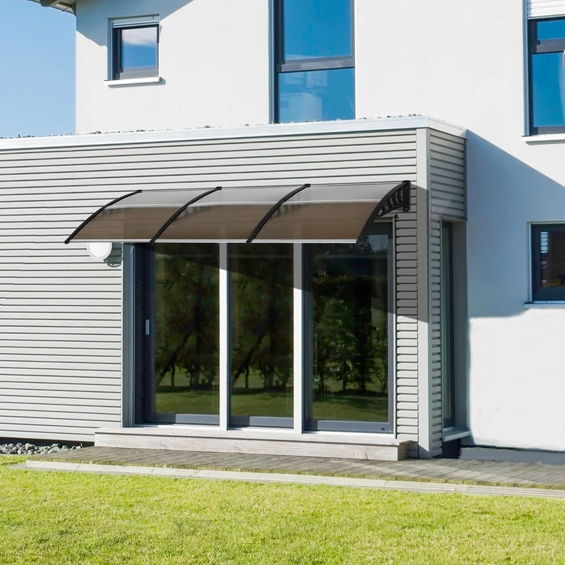 Outsunny Tejadillo de Protección 303x96x27 cm Marquesina Exterior para Puertas y Ventanas contra Sol y Lluvia con Soporte de PP Policarbonato Marrón