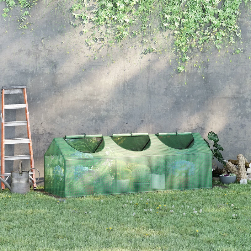 Outsunny Invernadero de Terraza 180x60x60 cm Caseta de Jardín Acero con 3 Ventanas Enrollables Vivero Casero para Cultivo de Plantas Verduras Flores Verde