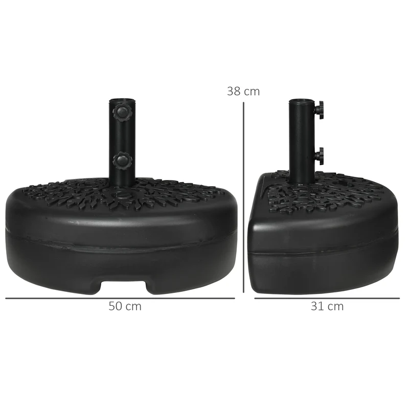 Outsunny Base de Pared para Sombrilla Ø38/48 mm Soporte Semicircular de Parasol Rellenable de Arena 21 kg o Agua 18 kg para Jardín Patio Terraza Exterior 50x31x38 cm Negro