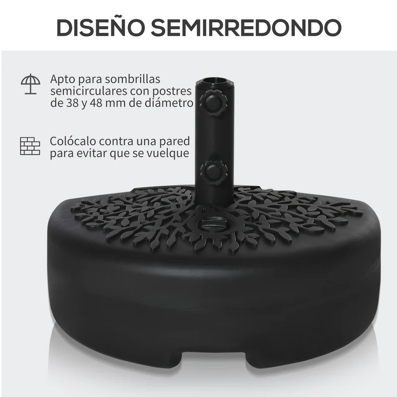 Outsunny Base de Pared para Sombrilla Ø38/48 mm Soporte Semicircular de Parasol Rellenable de Arena 21 kg o Agua 18 kg para Jardín Patio Terraza Exterior 50x31x38 cm Negro
