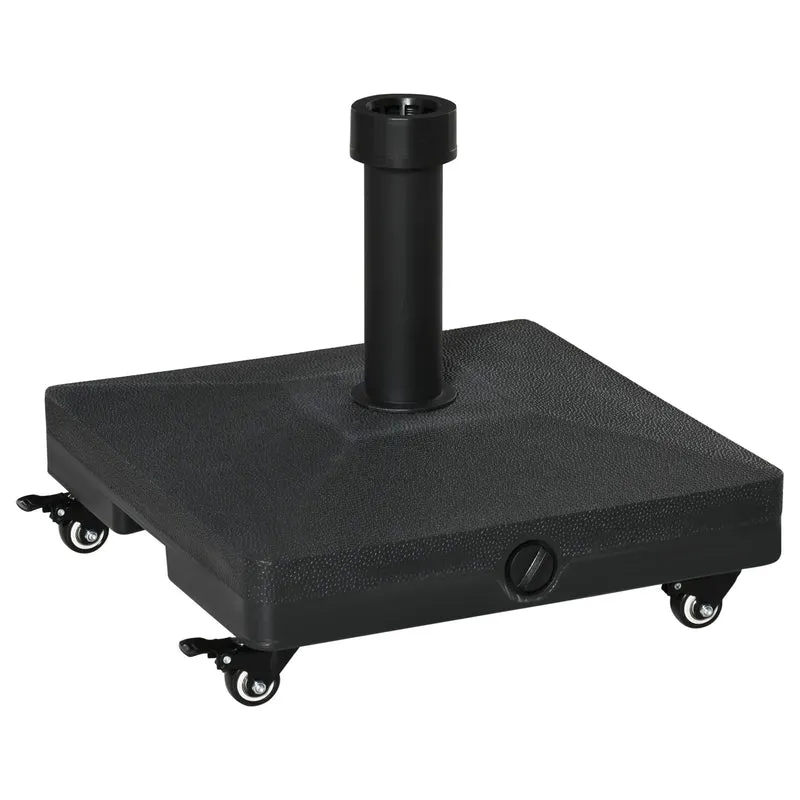 Outsunny Base de Sombrilla con 4 Ruedas Bloqueables Soporte de Parasol Rellenable de Arena 18 kg o Agua 16 kg para Jardín Patio Terraza 45x45x39 cm Negro