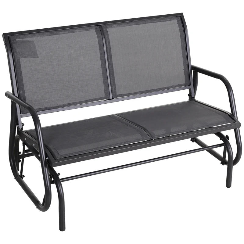 Outsunny Banco Balancín de 2 Plazas Silla Mecedora de Jardín Tubo de Metal y Tela Texteline Transpirable para Exterior Carga Máx. 200 kg 120x70x85 cm Gris