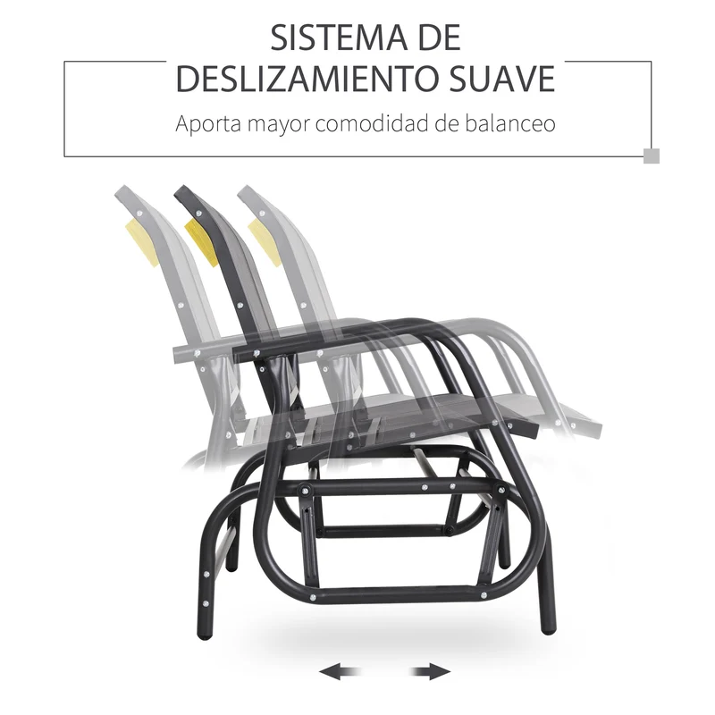 Outsunny Banco Balancín de 2 Plazas Silla Mecedora de Jardín Tubo de Metal y Tela Texteline Transpirable para Exterior Carga Máx. 200 kg 120x70x85 cm Gris