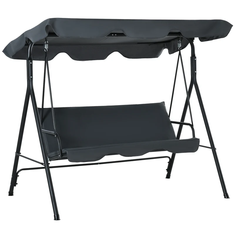 Outsunny Columpio de Jardín de 3 Plazas Silla Balancín con Parasol Techo Ajustable en Ángulo Impermeable para Exterior Terraza Balcón Carga Máx. 200 kg Acero 172x110x153 cm Gris