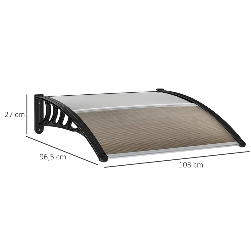 Outsunny Tejadillo de Protección 103x96,5x27 cm Marquesina Exterior para Puertas y Ventanas contra Sol y Lluvia con Soporte Aleación de Aluminio Policarbonato Marrón Translúcido