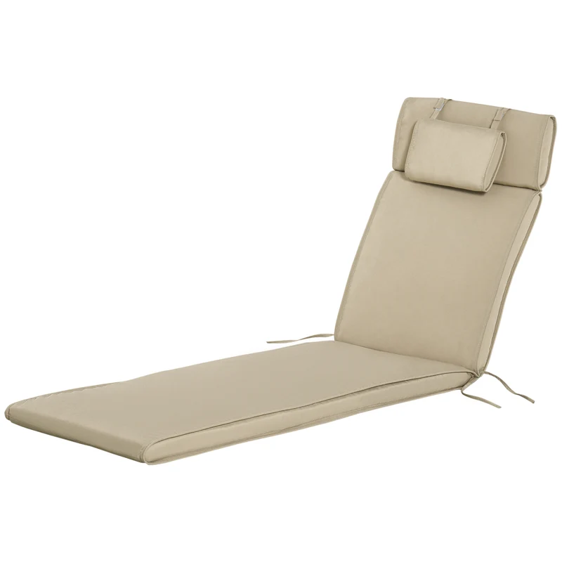 Outsunny Cojín para Tumbona de Exterior 198x53x5 cm Desenfundable y Lavable con Reposacabezas Extraíble Colchoneta Plegable de Algodón para Silla Reclinable de Jardín Beige