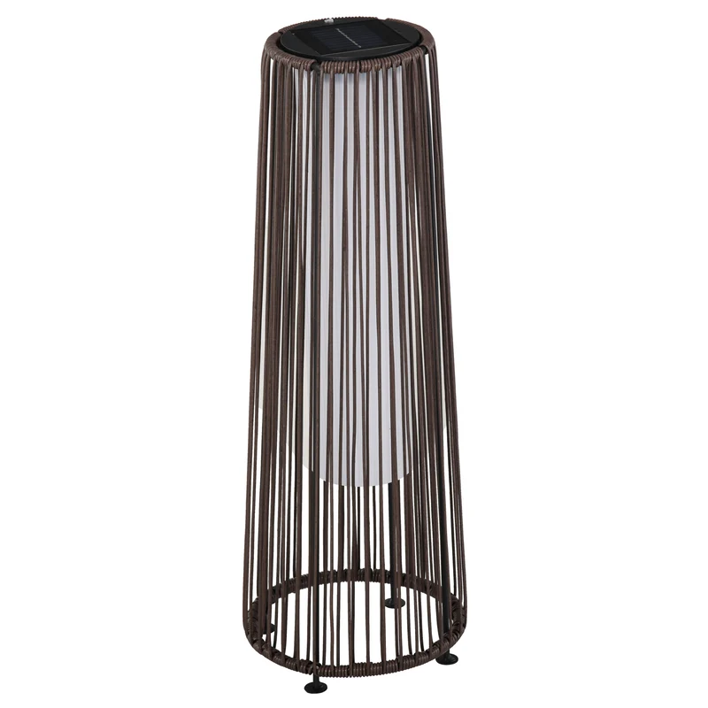 Outsunny Lámpara de Pie de Mimbre Ratán de Energía Solar con LED 0,8 W Interruptor de Control de Luz Automático Decoración para Exterior Ø21,5x61 cm Marrón