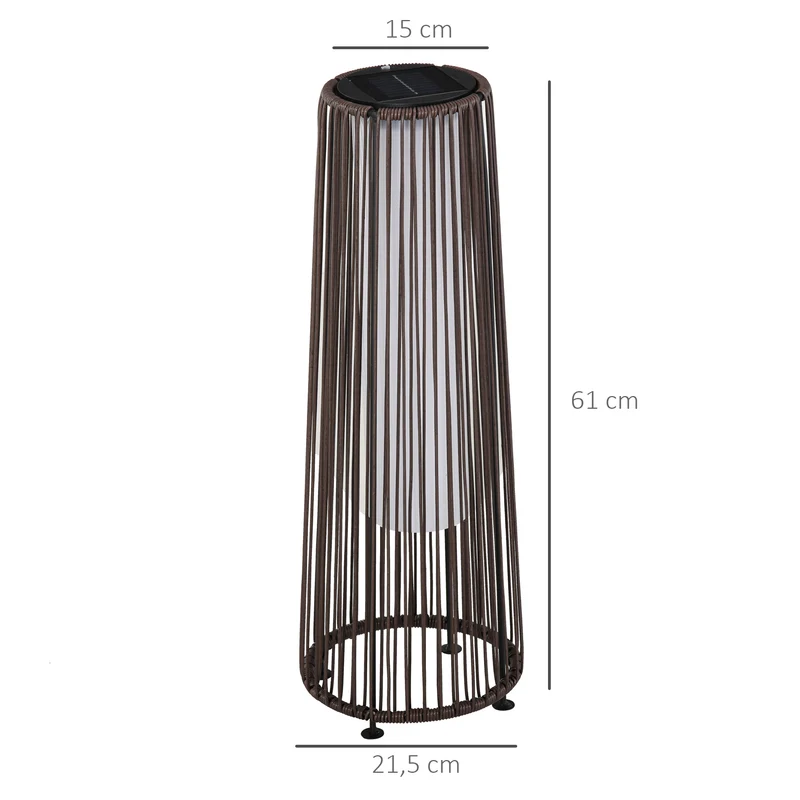 Outsunny Lámpara de Pie de Mimbre Ratán de Energía Solar con LED 0,8 W Interruptor de Control de Luz Automático Decoración para Exterior Ø21,5x61 cm Marrón