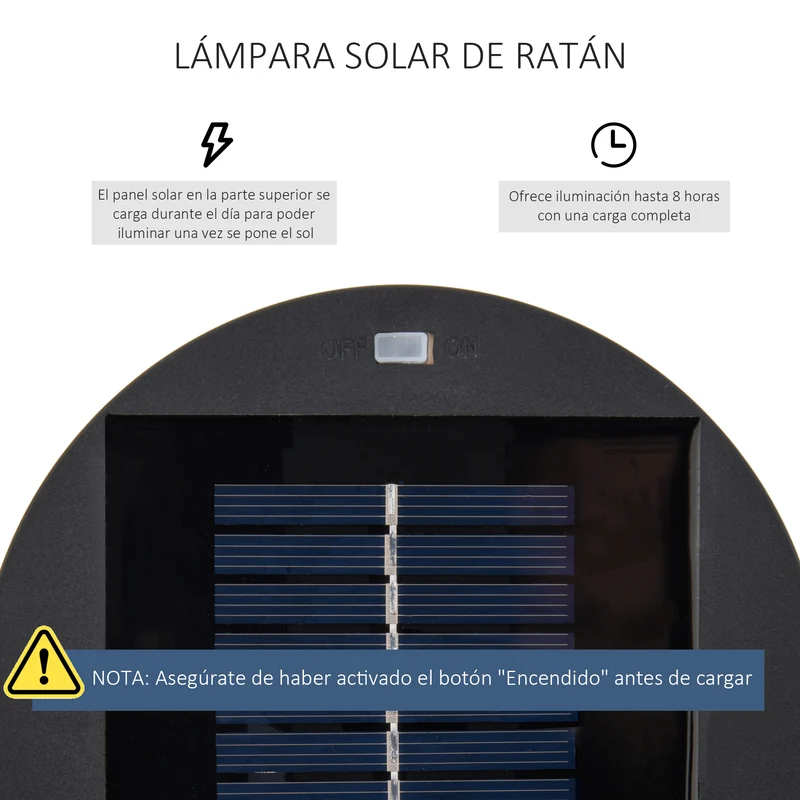 Outsunny Lámpara de Pie de Mimbre Ratán de Energía Solar con LED 0,8 W Interruptor de Control de Luz Automático Decoración para Exterior Ø21,5x61 cm Marrón