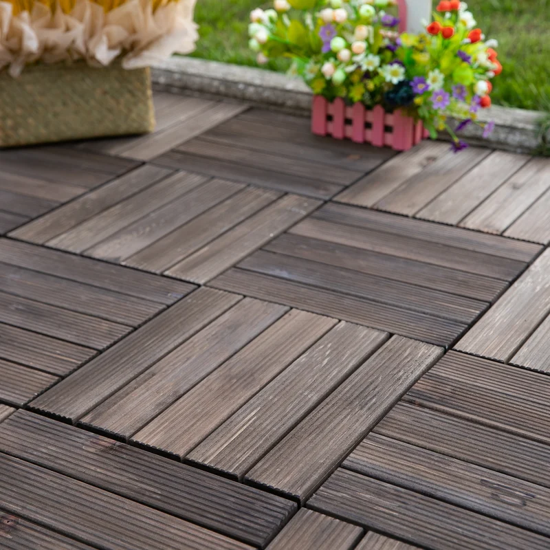 Outsunny Set de 27 Baldosas de Madera 30x30 cm con Área de 2,43 m² Losetas Sistema de Clic para Balcón Terraza Jardín Marrón Oscuro