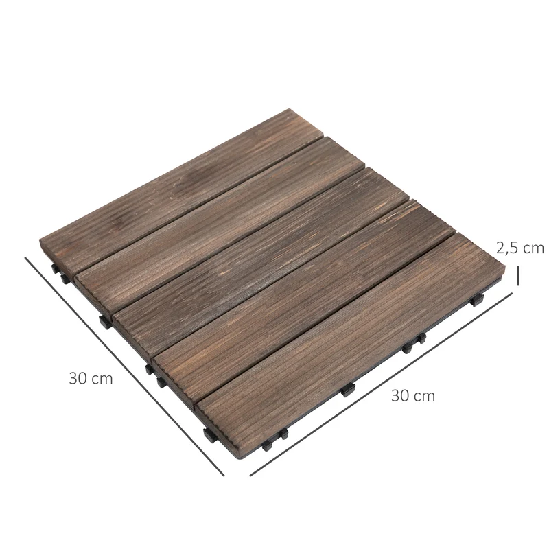 Outsunny Set de 27 Baldosas de Madera 30x30 cm con Área de 2,43 m² Losetas Sistema de Clic para Balcón Terraza Jardín Marrón Oscuro