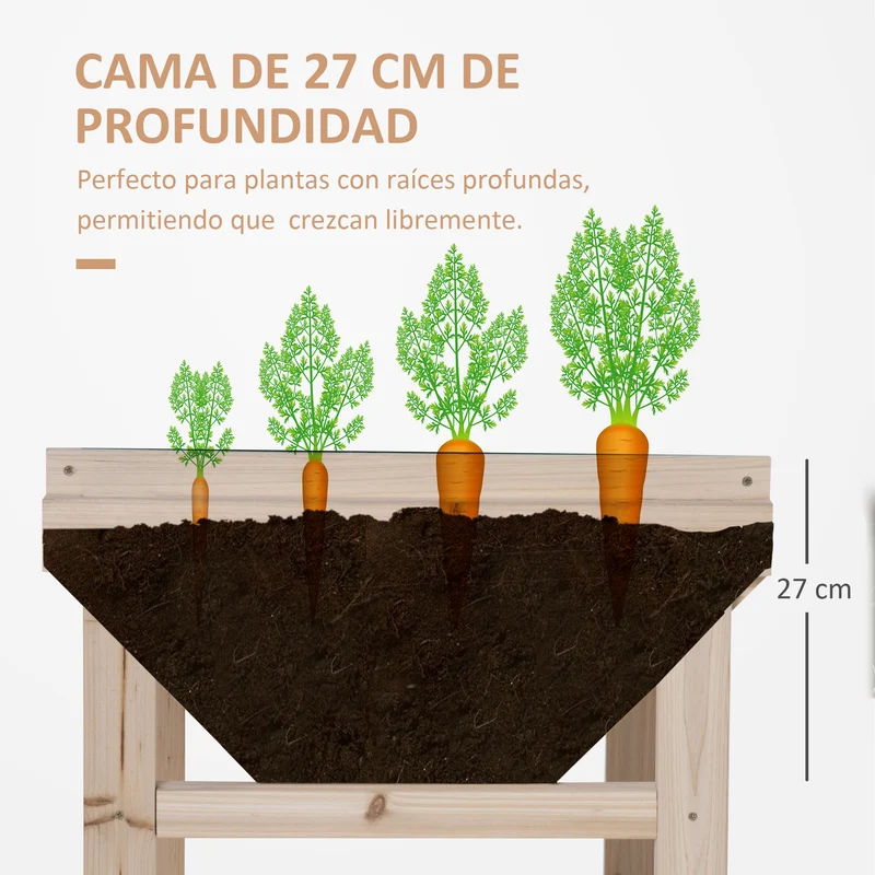 Outsunny Huerto Urbano Elevado de Madera 108,5x60x80 cm Mesa de Cultivo con Tela no Tejida y 3 Orificios de Drenaje para Jardín Terraza Exterior Carga 50 kg Natural