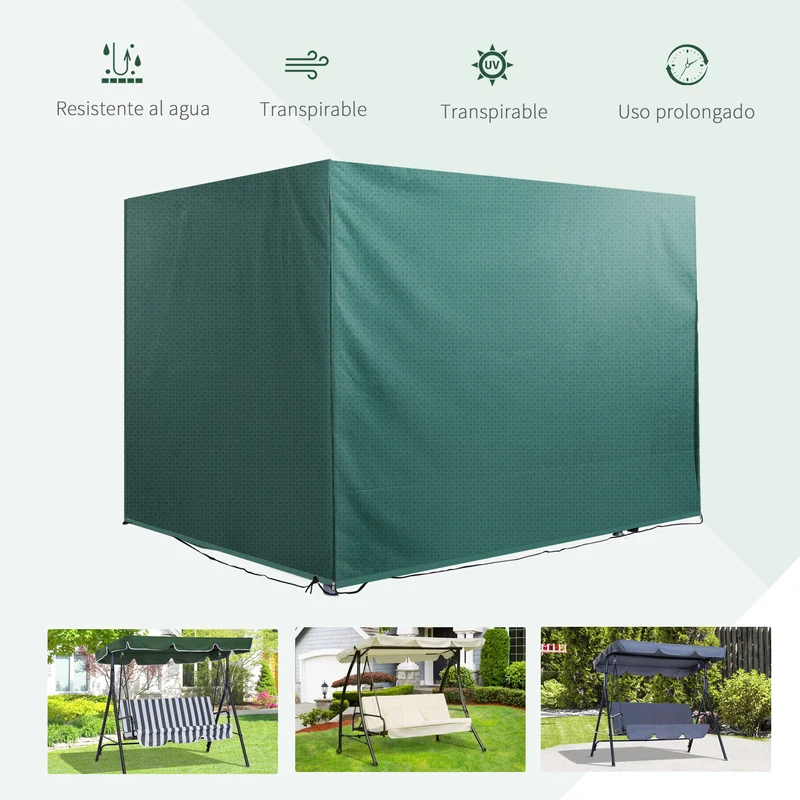 Outsunny Funda Balancín Jardín Funda Columpio Jardín Exterior Cubierta de Columpio con Cremallera Impermeable 215x155x150 cm Verde