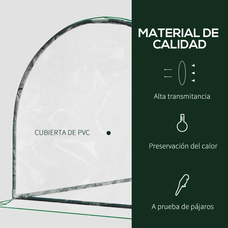 Outsunny Invernadero de Exterior 200x100x80 cm Invernadero de Jardín Tipo Túnel con Marco de Acero y Cubierta de PVC para Cultivo de Plantas Tomates Transparente