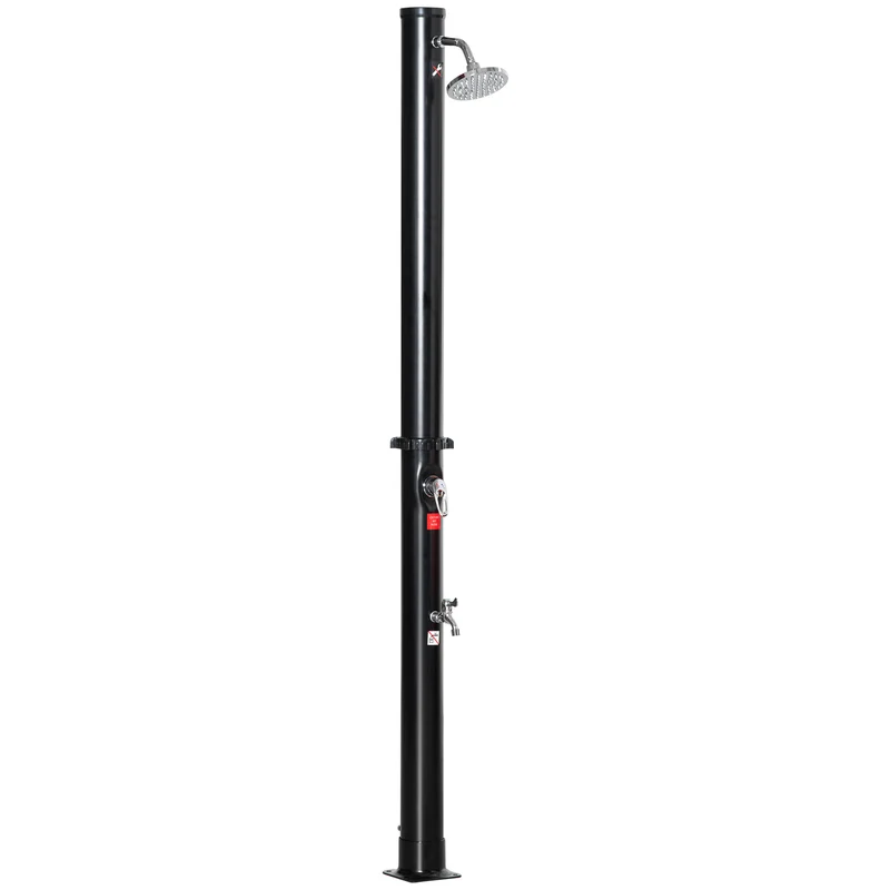 Outsunny Ducha Solar de 20 Litros para Exterior Ducha de Piscina con Cabezal de Ducha Grifo y Regulador de Agua Caliente Máx. 60℃ Conexión de Manguera de Jardín para Patio Playa Ø11x217 cm Negro