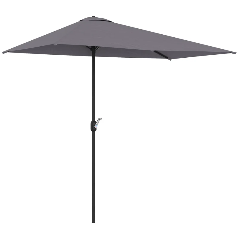 Outsunny Sombrilla Rectangular 230x130x245 cm Parasol para Pared Media Sombrilla con Manivela Protección UV 30+ Impermeable Sombrilla para Balcón Terraza Jardín Gris
