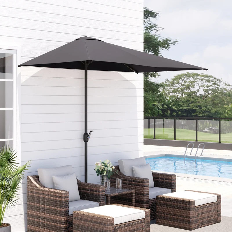 Outsunny Sombrilla Rectangular 230x130x245 cm Parasol para Pared Media Sombrilla con Manivela Protección UV 30+ Impermeable Sombrilla para Balcón Terraza Jardín Gris