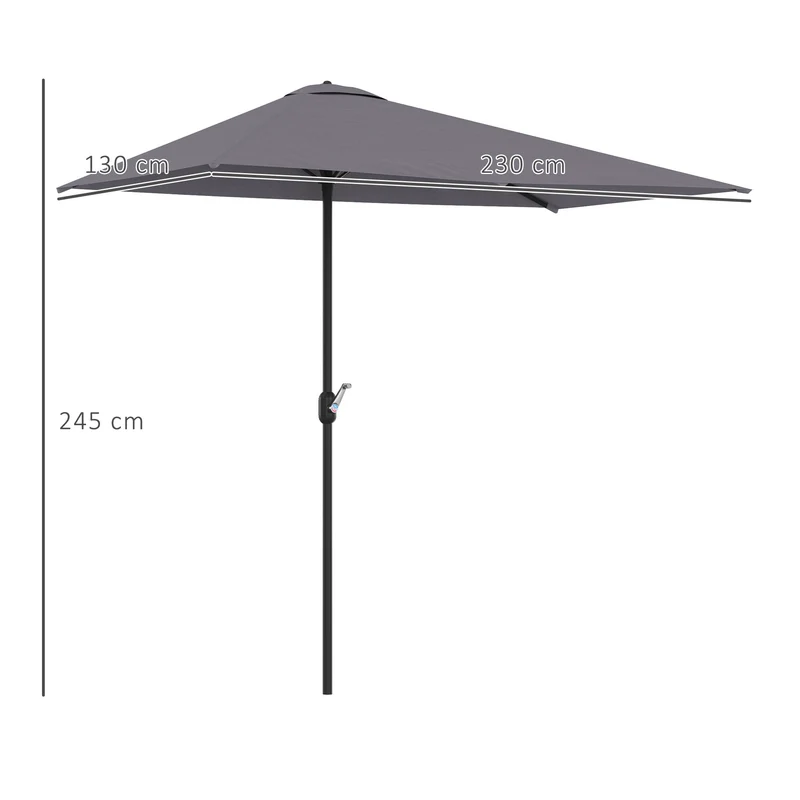 Outsunny Sombrilla Rectangular 230x130x245 cm Parasol para Pared Media Sombrilla con Manivela Protección UV 30+ Impermeable Sombrilla para Balcón Terraza Jardín Gris