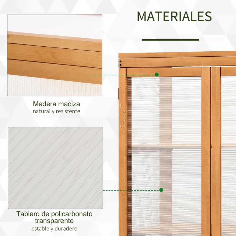 Outsunny Invernadero de Jardín de Madera y Policarbonato Invernadero Vivero Casero con 3 Estantes 2 Puertas y Tapa Abatible para Cultivo de Plantas Terraza Patio 76x47x110 cm Natural